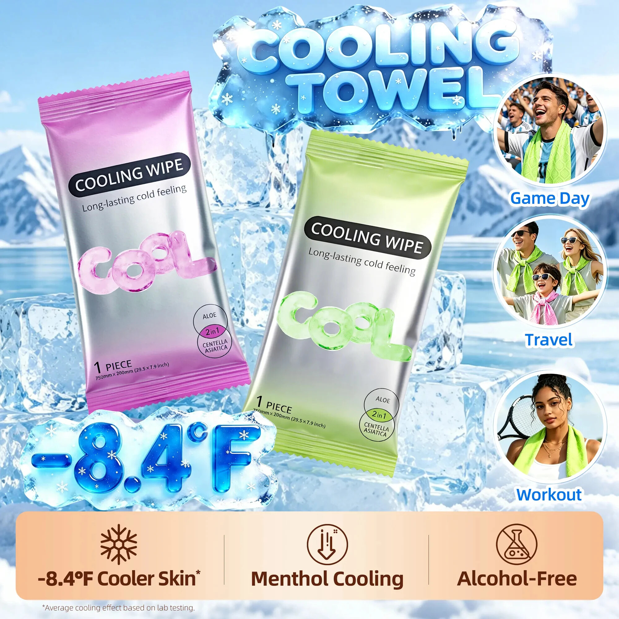 5-Pack Cooling Towels & XL Menthol Cooling Wipes for Summer Heat, Sports, Travel & Outdoor Relief